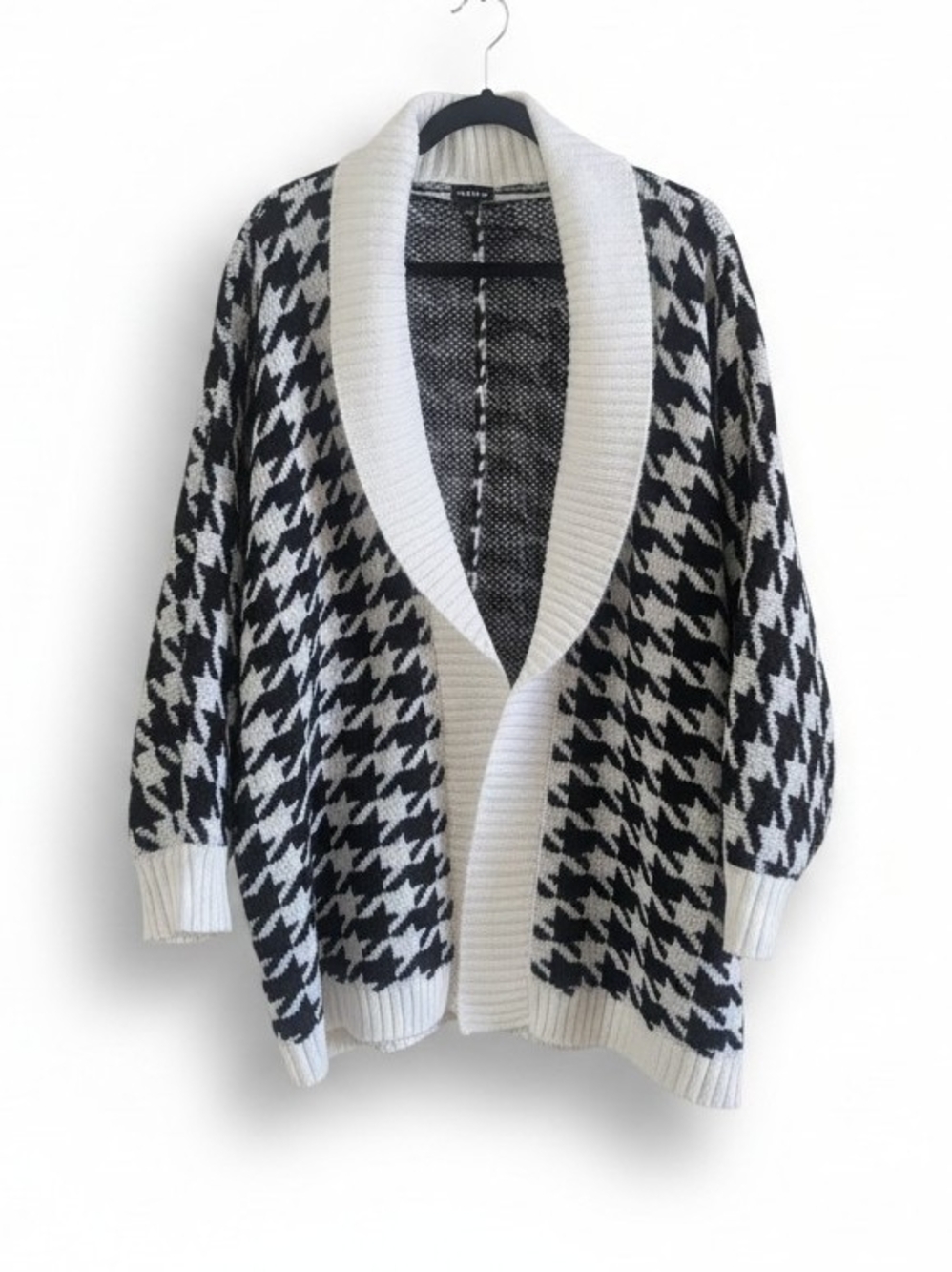 Torrid Black White Houndstooth Shawl Collar Open Front Cardigan Sweater Size 2X